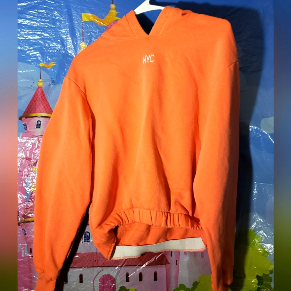 H&M NYC Orange Crop Top Long Sleeve Hooded Sweater